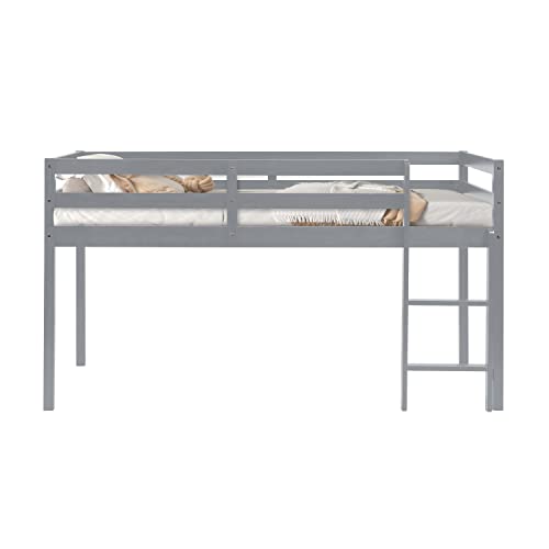 Solid Wood Twin Size Loft Bed with Ladders and Guard Rails E73939