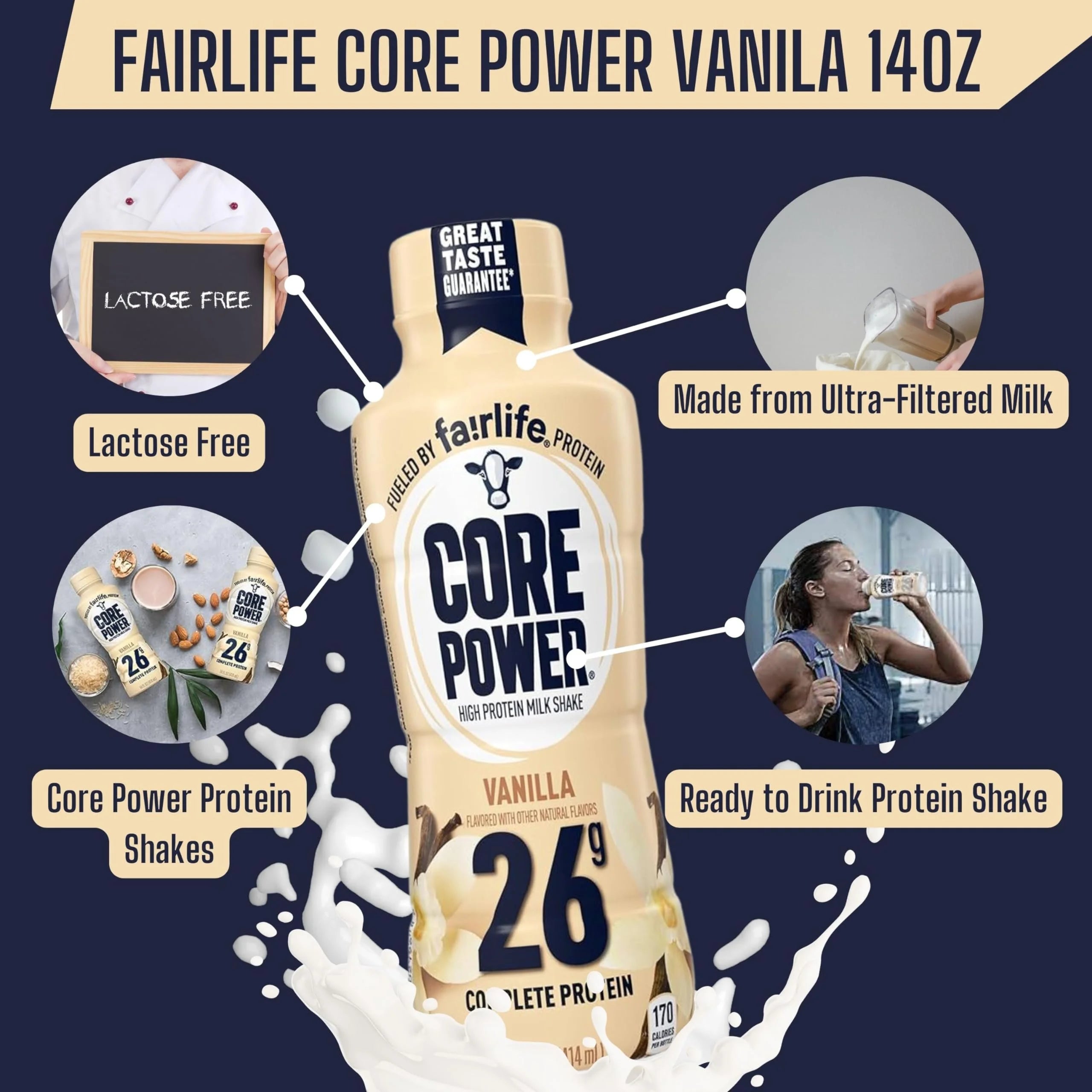 Vanilla 14 Fl Oz Pack of 12 Protein Shakes and Key Chain A923918