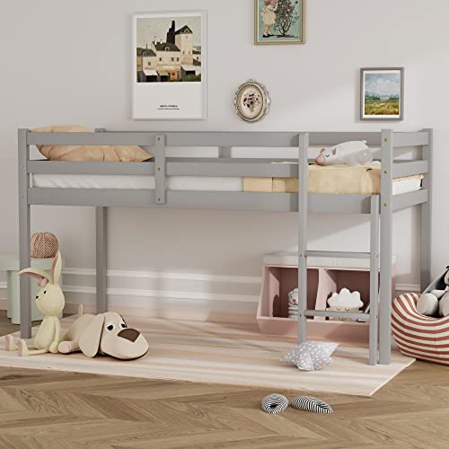 Solid Wood Twin Size Loft Bed with Ladders and Guard Rails E73939