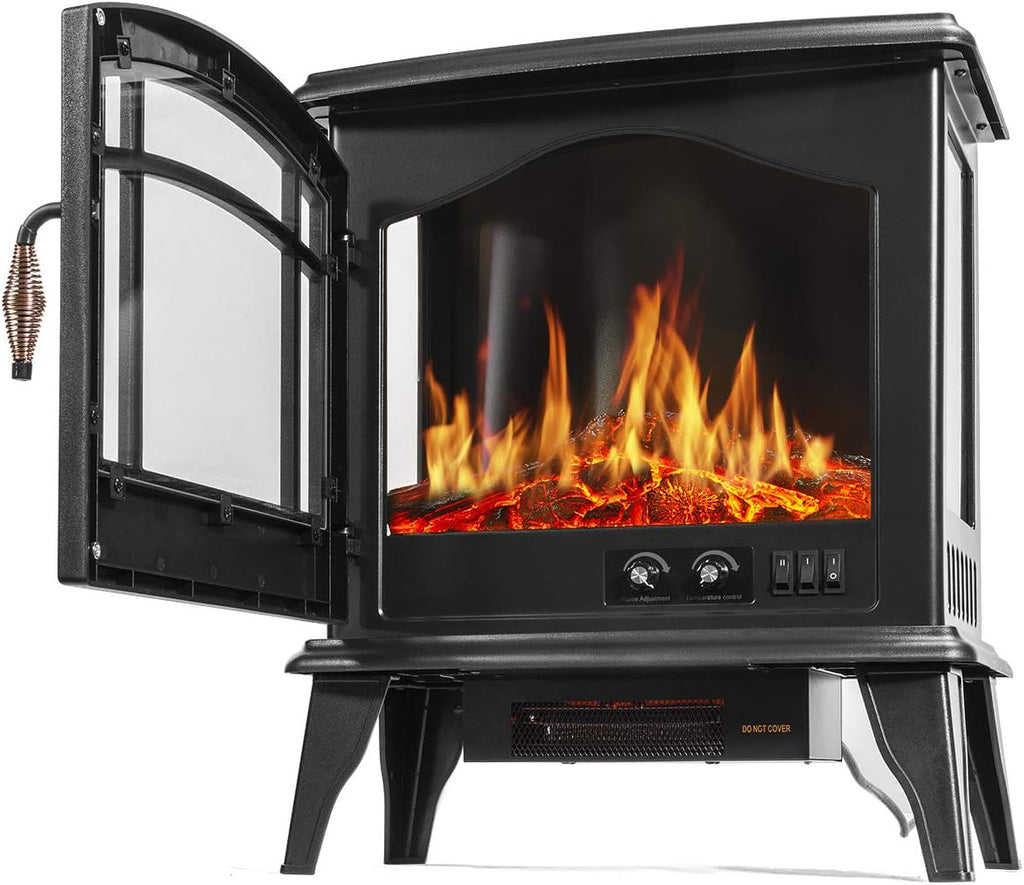 Black 1500W Electric Fireplace Stove Heater K15341