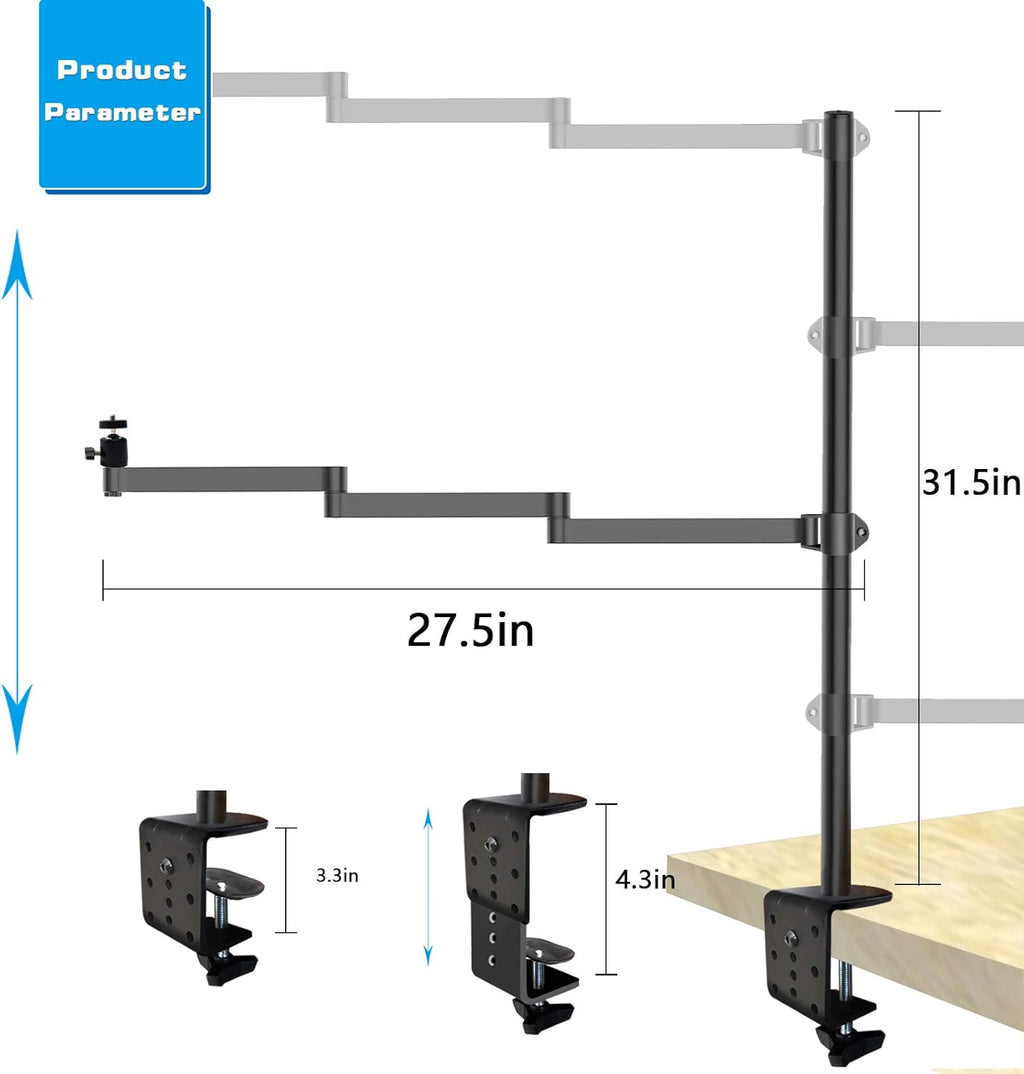 Heavy Desktop Overhead Camera Mount Stand with Flexible Arm and 360° Ball Head I509