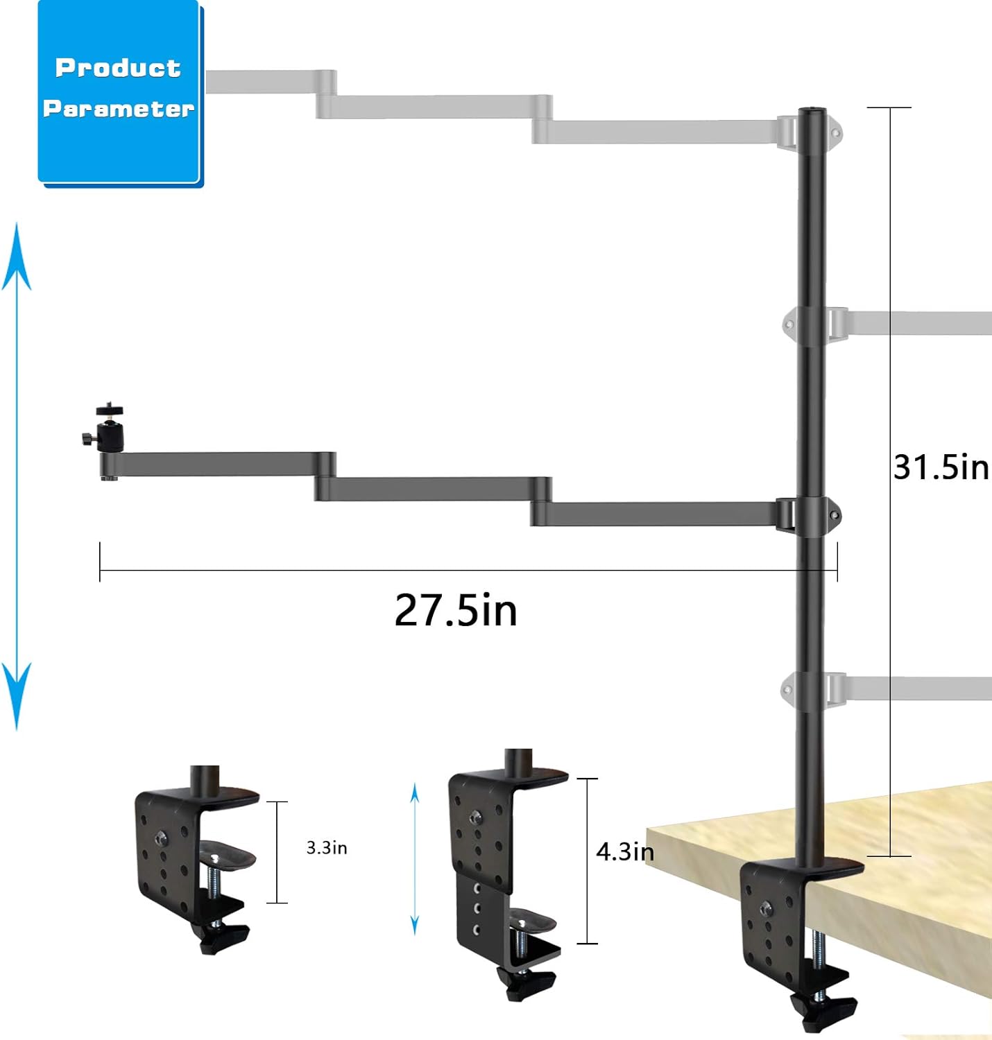 Heavy Desktop Overhead Camera Mount Stand with Flexible Arm and 360° Ball Head I509