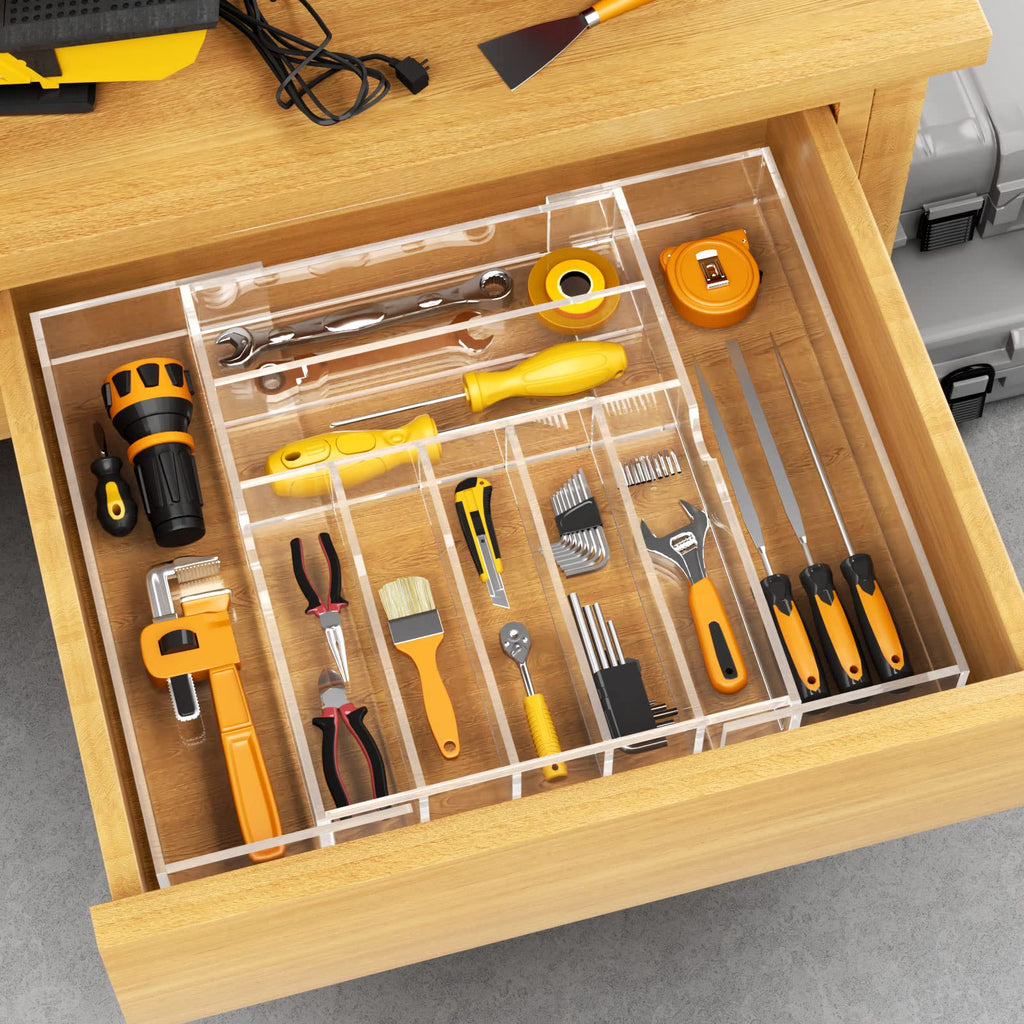 Clear Acrylic Expandable Drawer Organizer with 9 Compartments Q333620