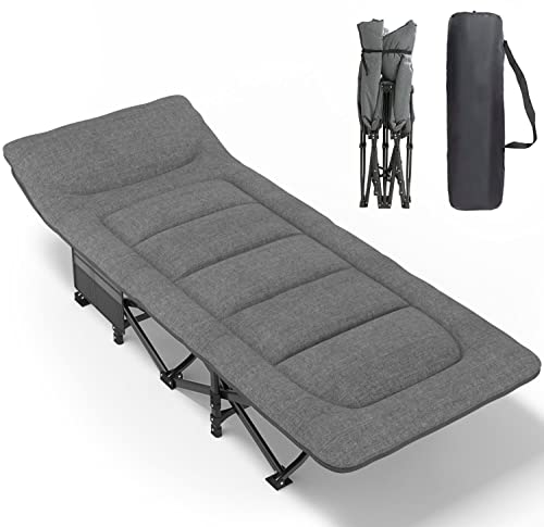 Camping Cot with Cushion and Pillow, Portable Folding Bed with Carry Bag (Grey) T331561