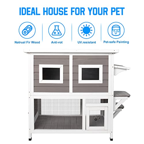 Two Story Wooden Cat House with Climbing Ladder G4561