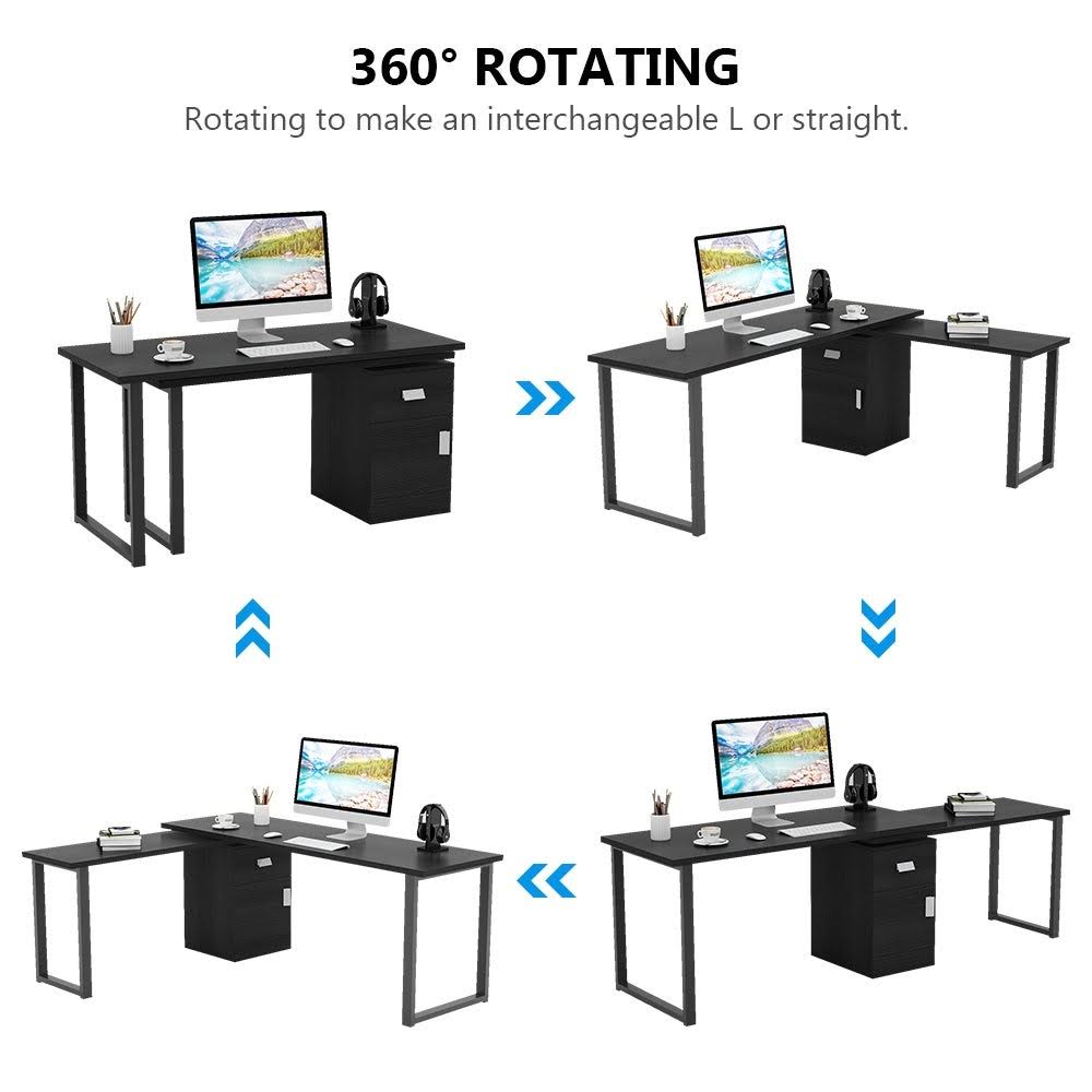 Black L-Shaped Computer Desk with File Cabinet R6401