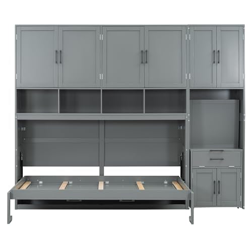 Queen Size White Murphy Bed with Desk Y926
