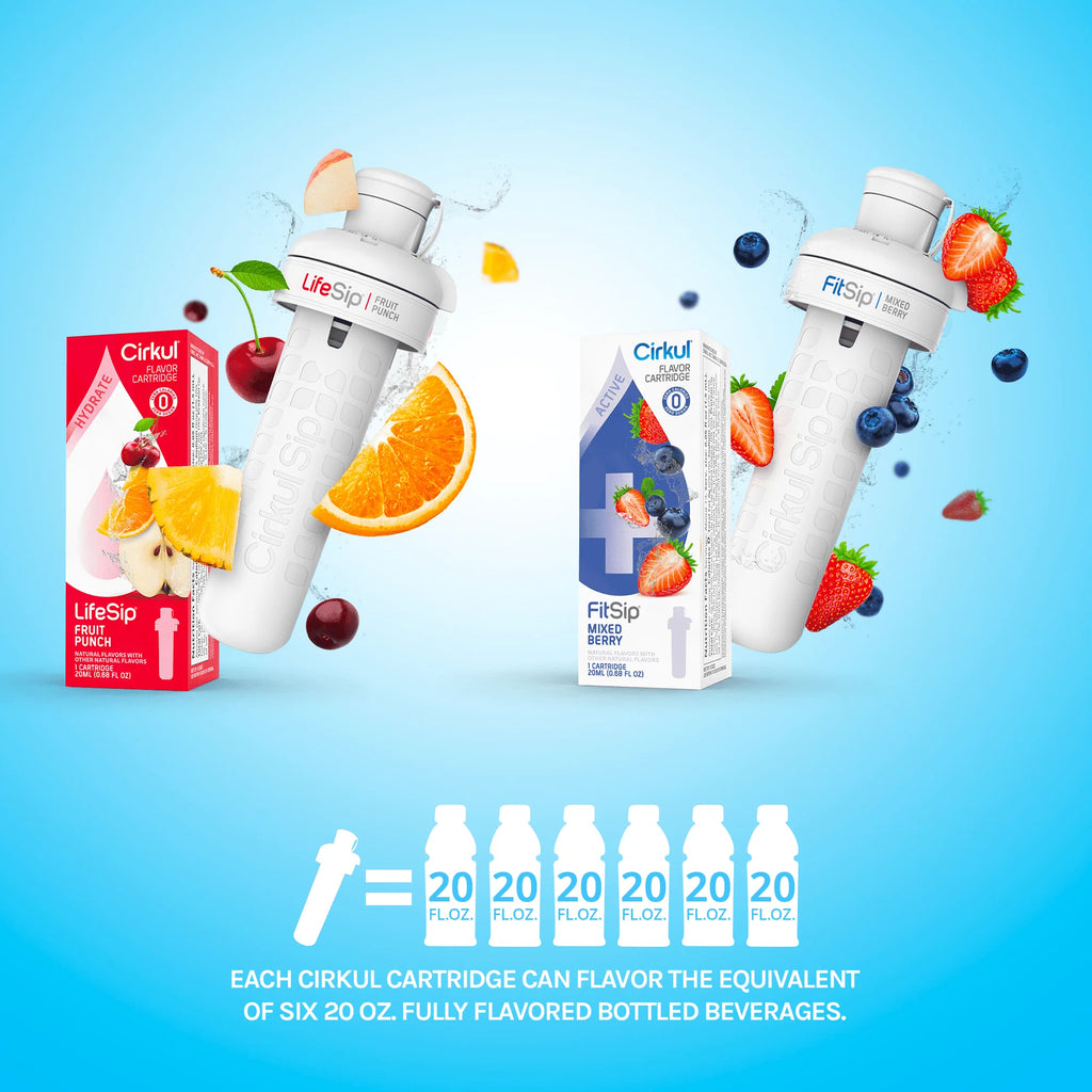 22oz White Stainless Steel Water Bottle with Blue Lid and 2 Flavor Cartridges B281