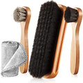 4 Pcs Horsehair Shoe Brush Kit with Microfiber Shoe Cloth E219