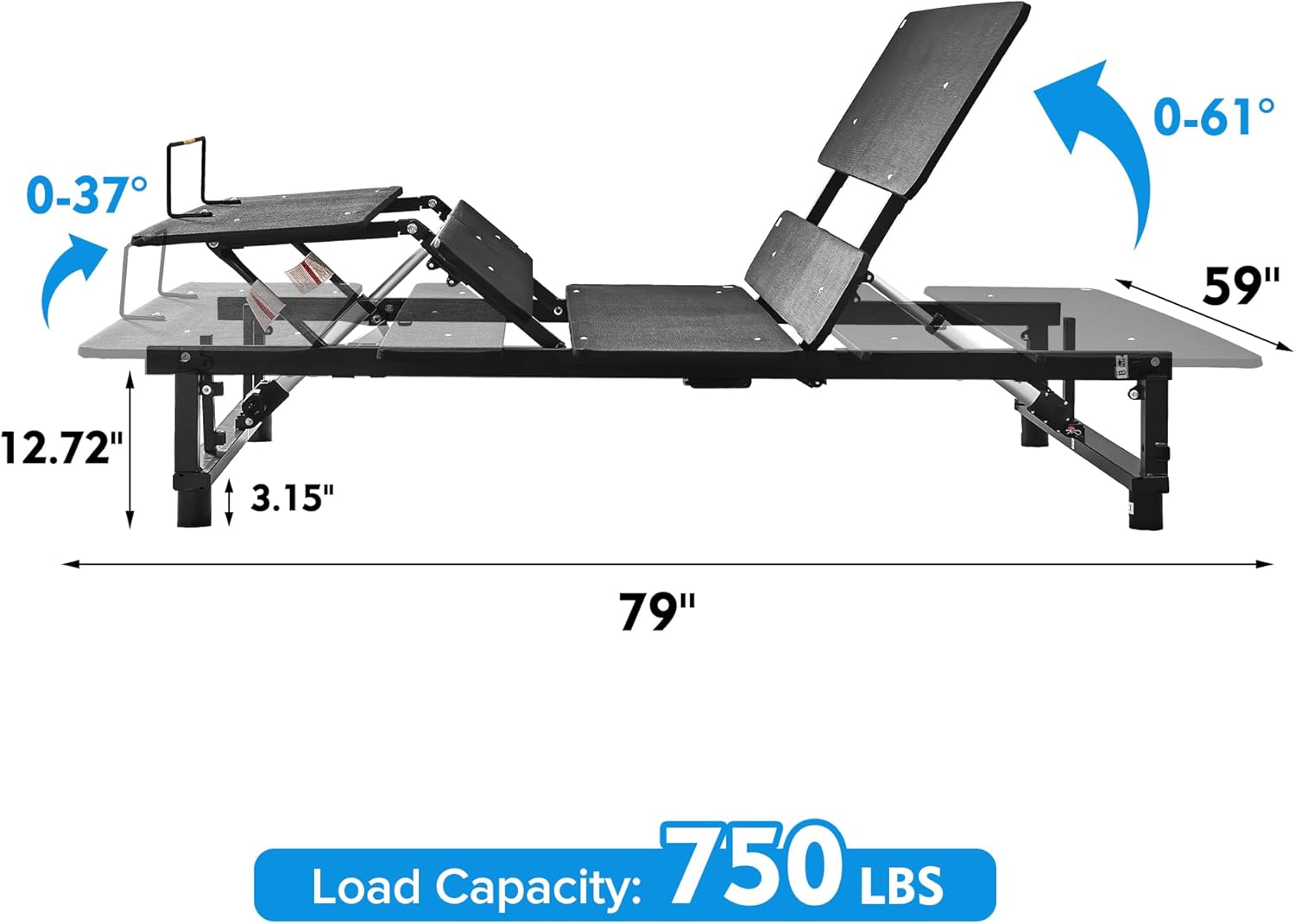 Black Queen Adjustable Bed Frame with Wireless Remote M82950