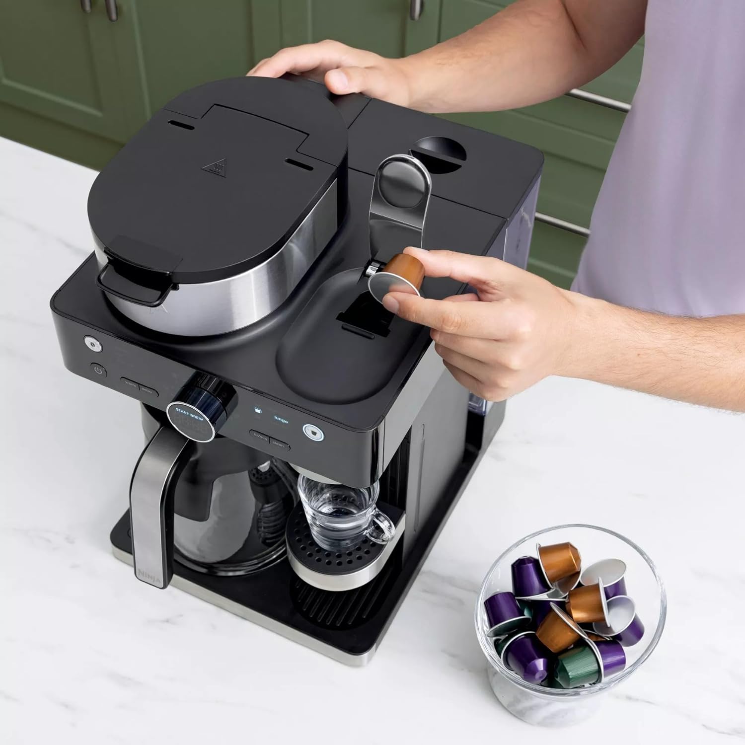 Espresso & Coffee Barista System, Single-Serve Coffee & Nespresso Capsule Compatible, 12-Cup Carafe, Built-in Frother E56329