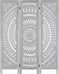 3 Panel Carved Wood Room Divider, 5.6ft Tall Folding Privacy Screen (White) H8638