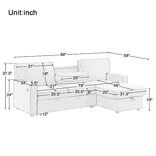 Gray Pull Out Sofa Bed with Storage V93261