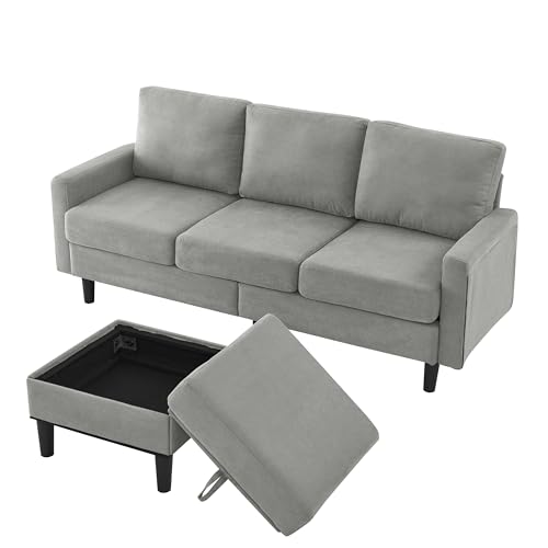 Navy Blue Fabric Upholstered L Shaped Sectional Sofa with Storage Ottoman O826