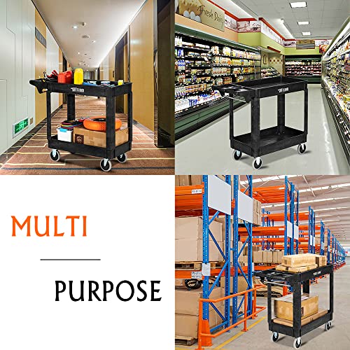 Plastic 2-Tier Utility Cart with Deep Shelves Z118