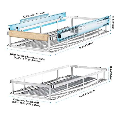 Extendable Slide Out Cabinet Organizer Pull Out Pantry Shelves Drawers Under Sink Sliding Basket, Adjusted Width 16.1"-26.3", 2 Pack D751