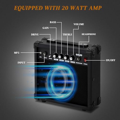 Matte Black Electric Guitar with 20Watt Amp and Starter Kit K362