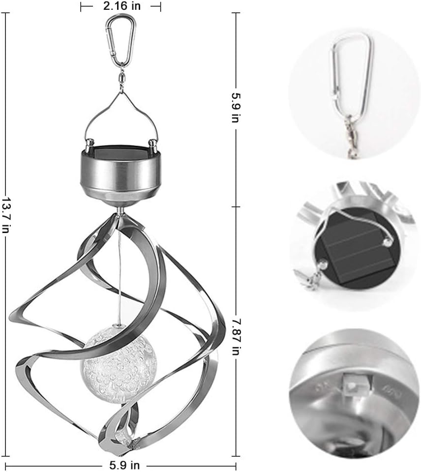 LED Solar Revolving Wind Chimes Hanging Spiral Lights U905052