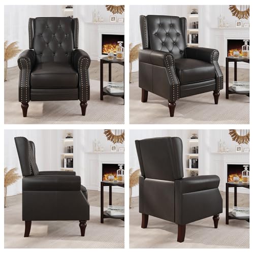 Faux Leather Wingback Recliner Chair with Wooden Legs, Matt Brown T92137