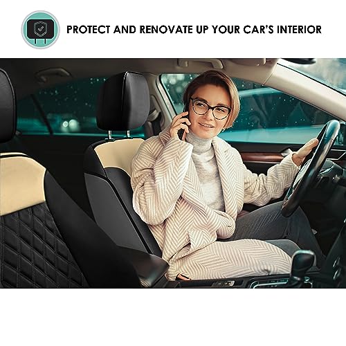 Beige Faux Leather Car Seat Covers Front Set M2943