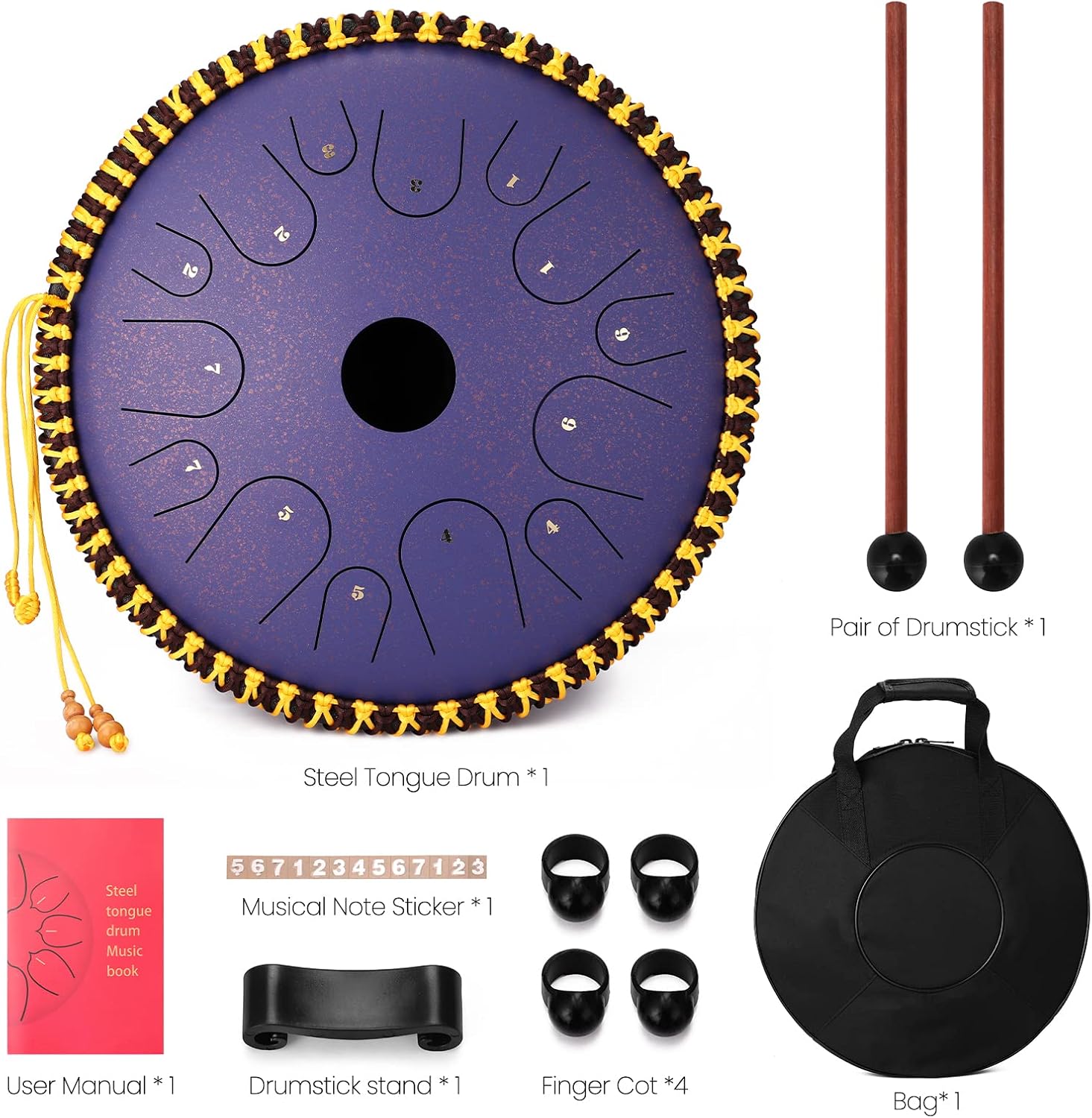 14 inch 14-Tone Carbon Steel Tongue Drum C-Key Hand Pan Drums R8453