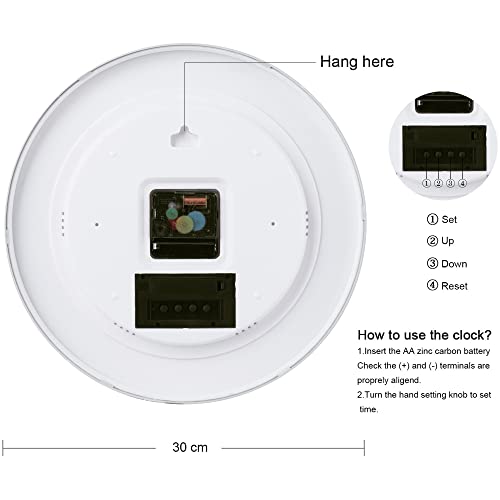 Black Wall Clock with Date Month Day of Week and Temperature Silent Non-Ticking Battery Operated Clock D5093