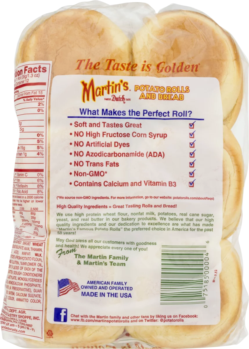 Sliced Potato Rolls 12 pk 15 oz A4813