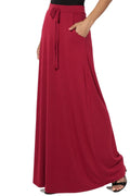 Women's PLUS Drawstring Waist Pocket Drapey Jersey A-Line Long Maxi Skirt X54505