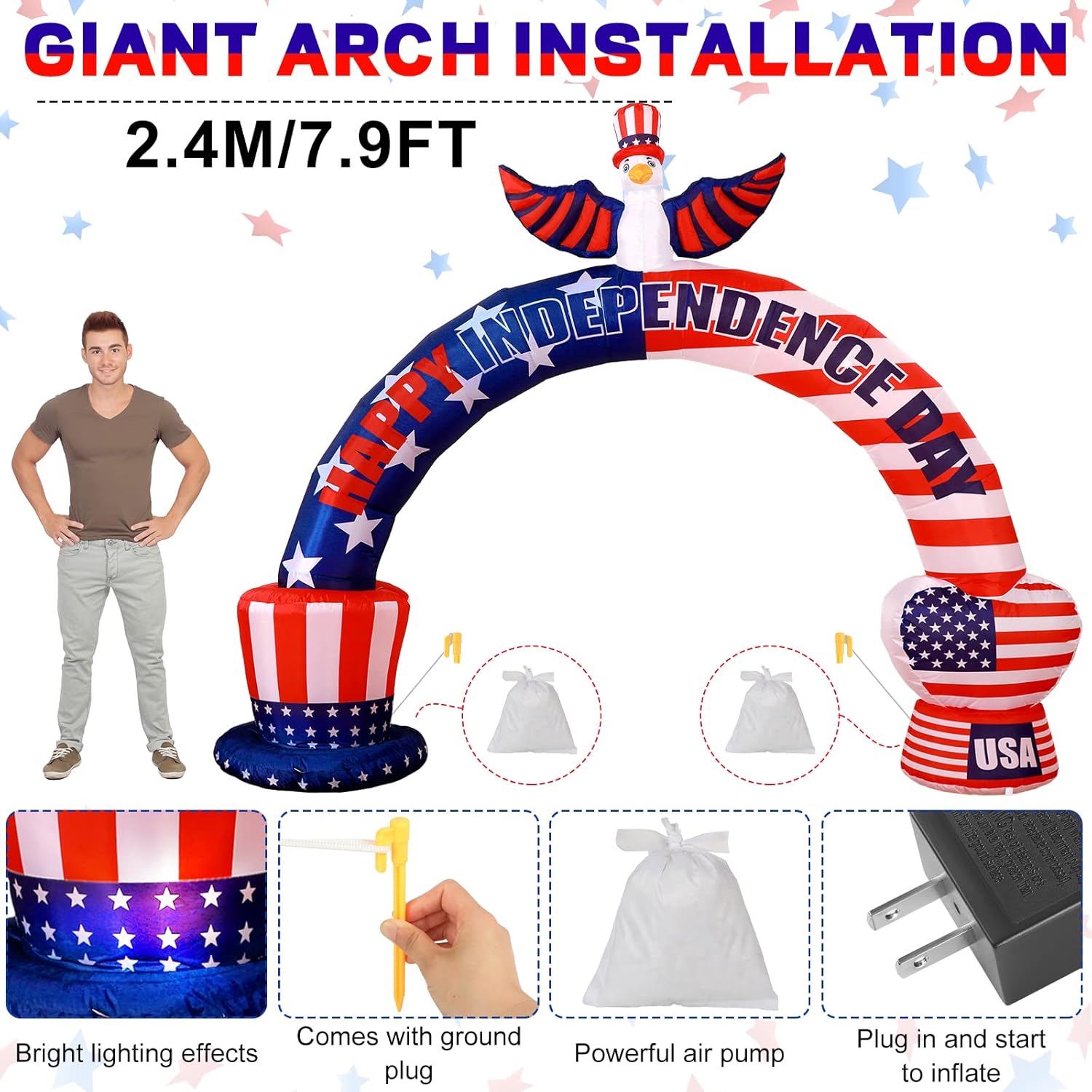 9.2 ft Inflatable American Bald Eagle Arch with LED G751