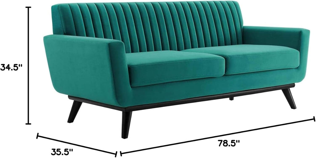 Teal Performance Velvet Channel Tufted Loveseat J12667