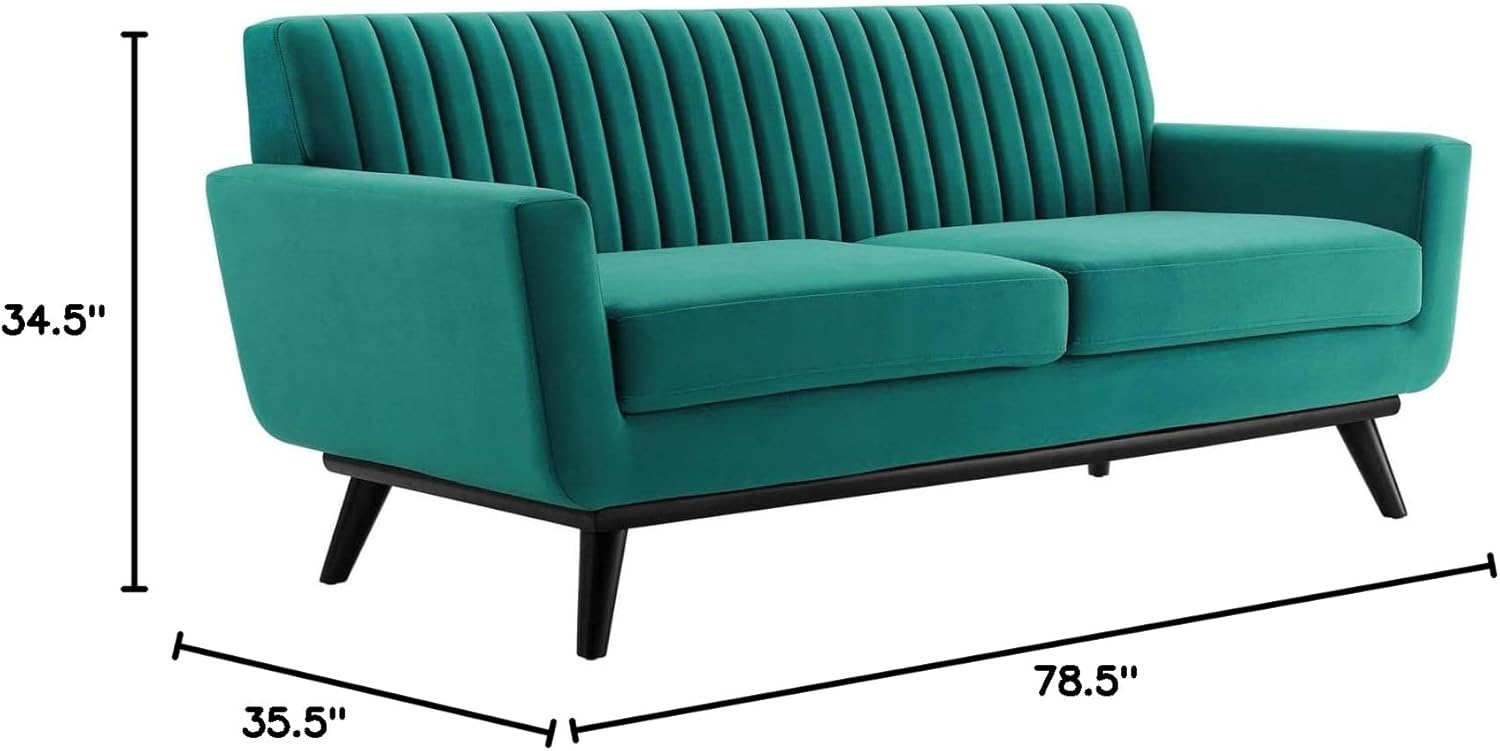 Teal Performance Velvet Channel Tufted Loveseat J12667