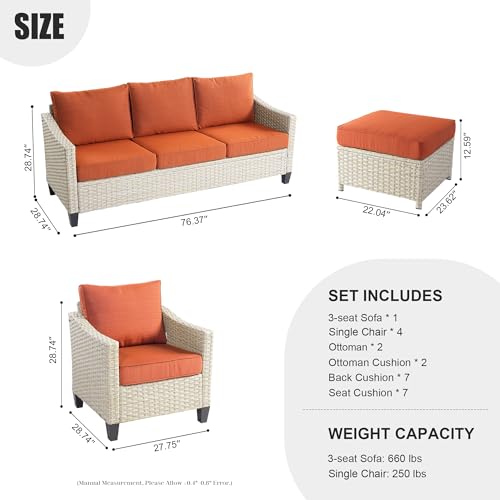 8 Piece Wicker Patio Conversation Set with Cushion and Ottomans U2495