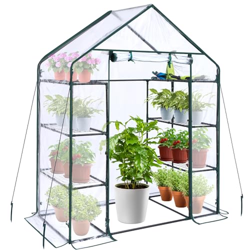 3 Tiers 4 Shelves Small Walk-In Greenhouse with Mesh Side Windows, 4.8x2.5x6.4 FT T2735