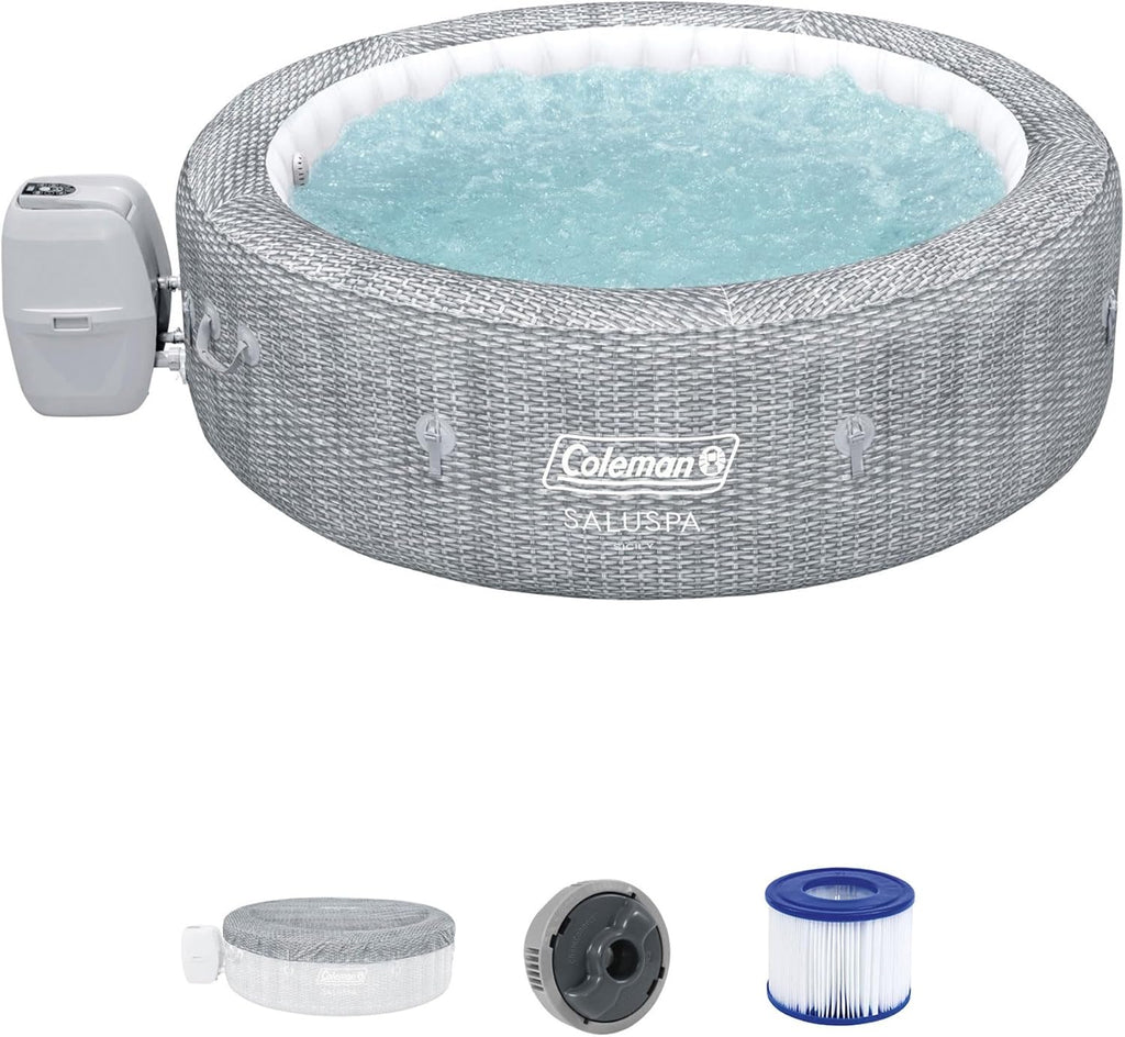 Gray Inflatable Round Hot Tub with Cover & 4 Non-Slip Pool Spa Seat D68976