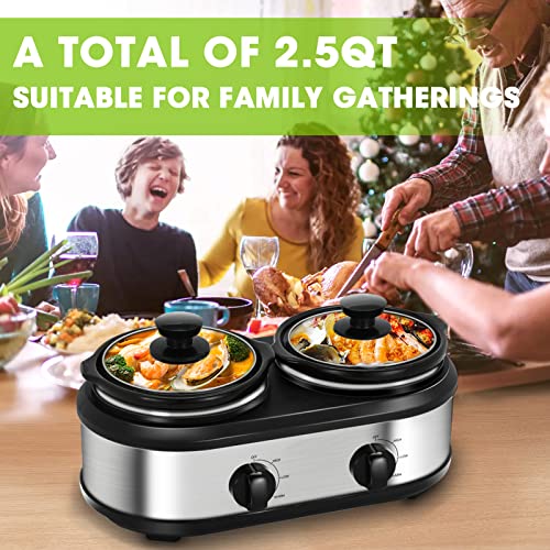 Double Slow Cooker with 2 X 1.25QT Ceramic Pots and Glass Lid Z392