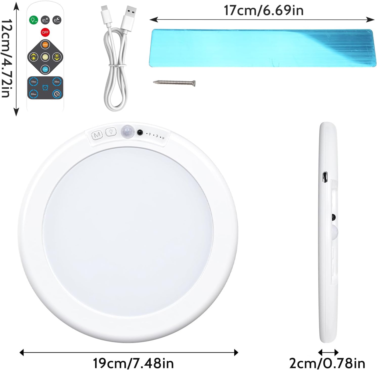 7.5 Inch 6500K Battery Powered Ceiling Light with Remote H756238