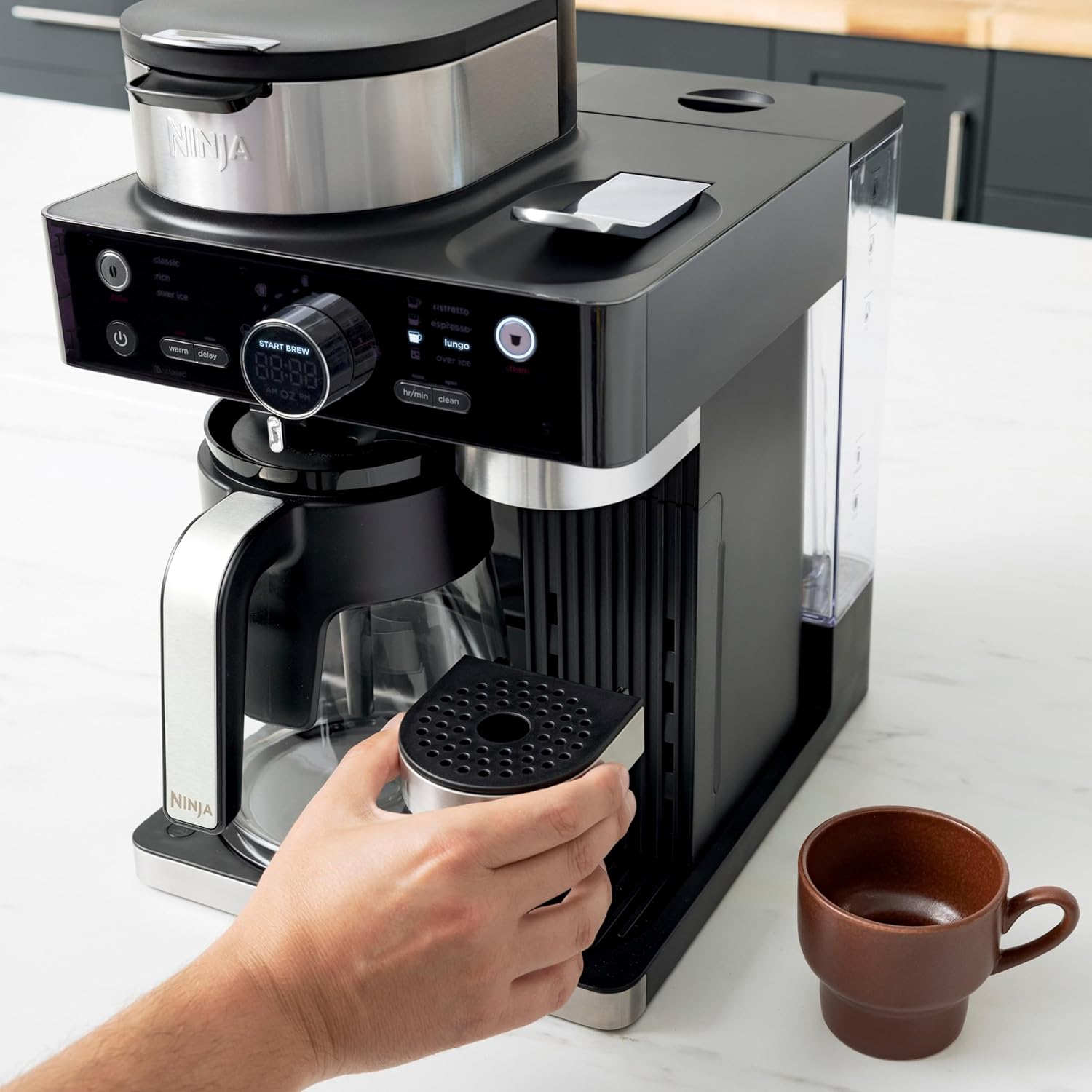 Espresso & Coffee Barista System, Single-Serve Coffee & Nespresso Capsule Compatible, 12-Cup Carafe, Built-in Frother E56329