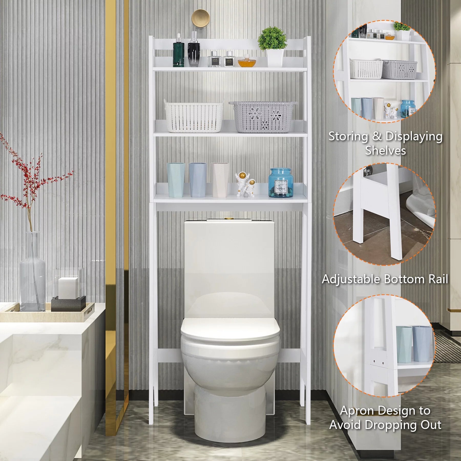 White 3-Tier Wooden Over-The-Toilet Storage Shelf C868