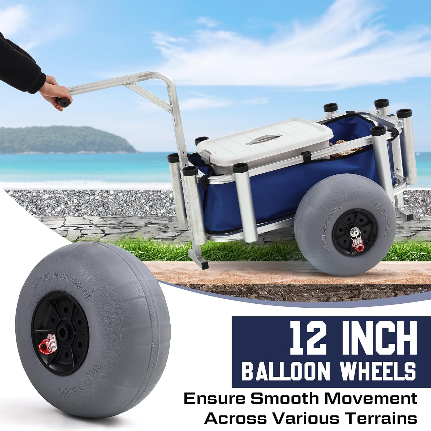 Heavy Duty Aluminum Beach Fishing Cart with Large Wheels M135325