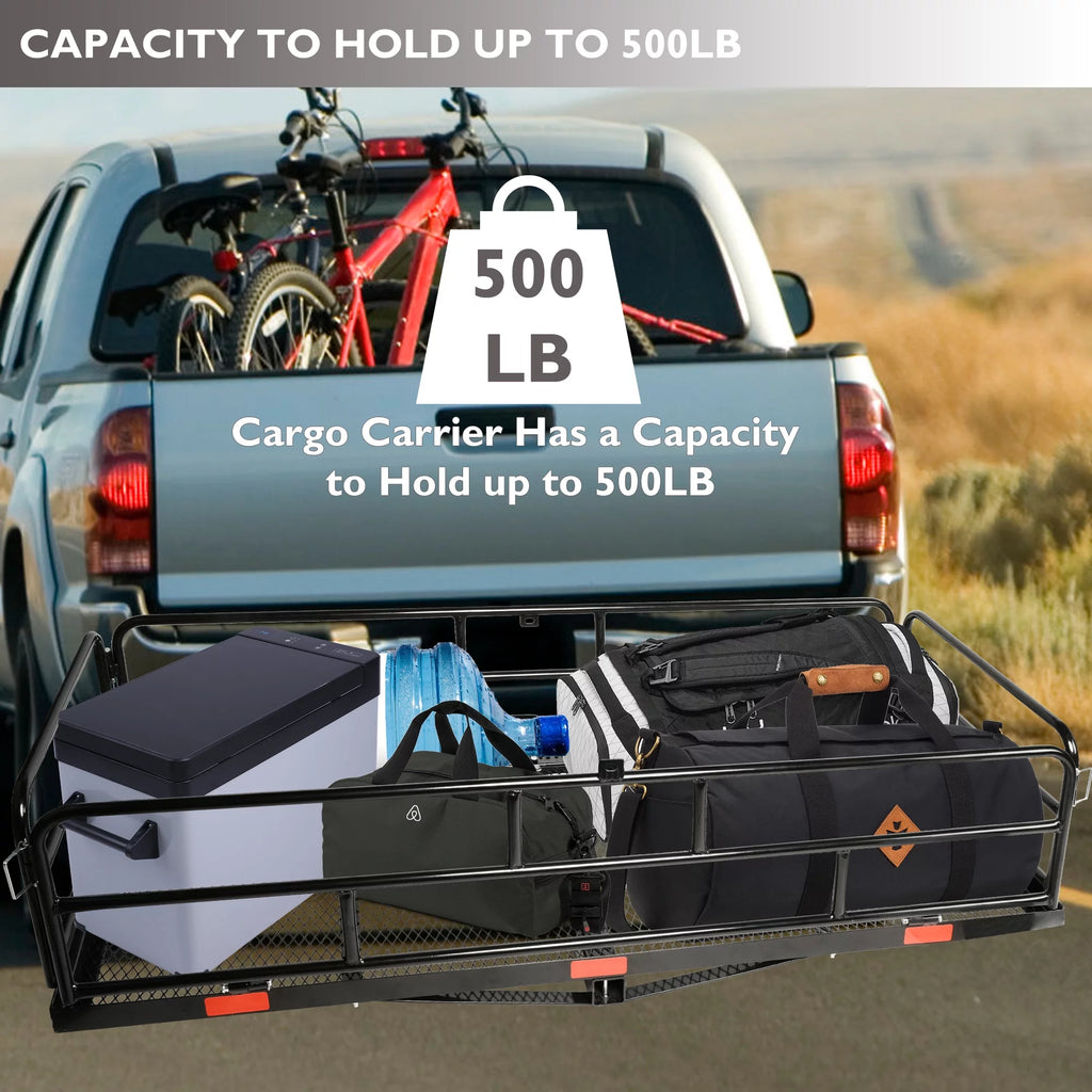 Folding Hitch Mount Cargo Carrier, 500lb Capacity, Fits 2" Receiver T81660