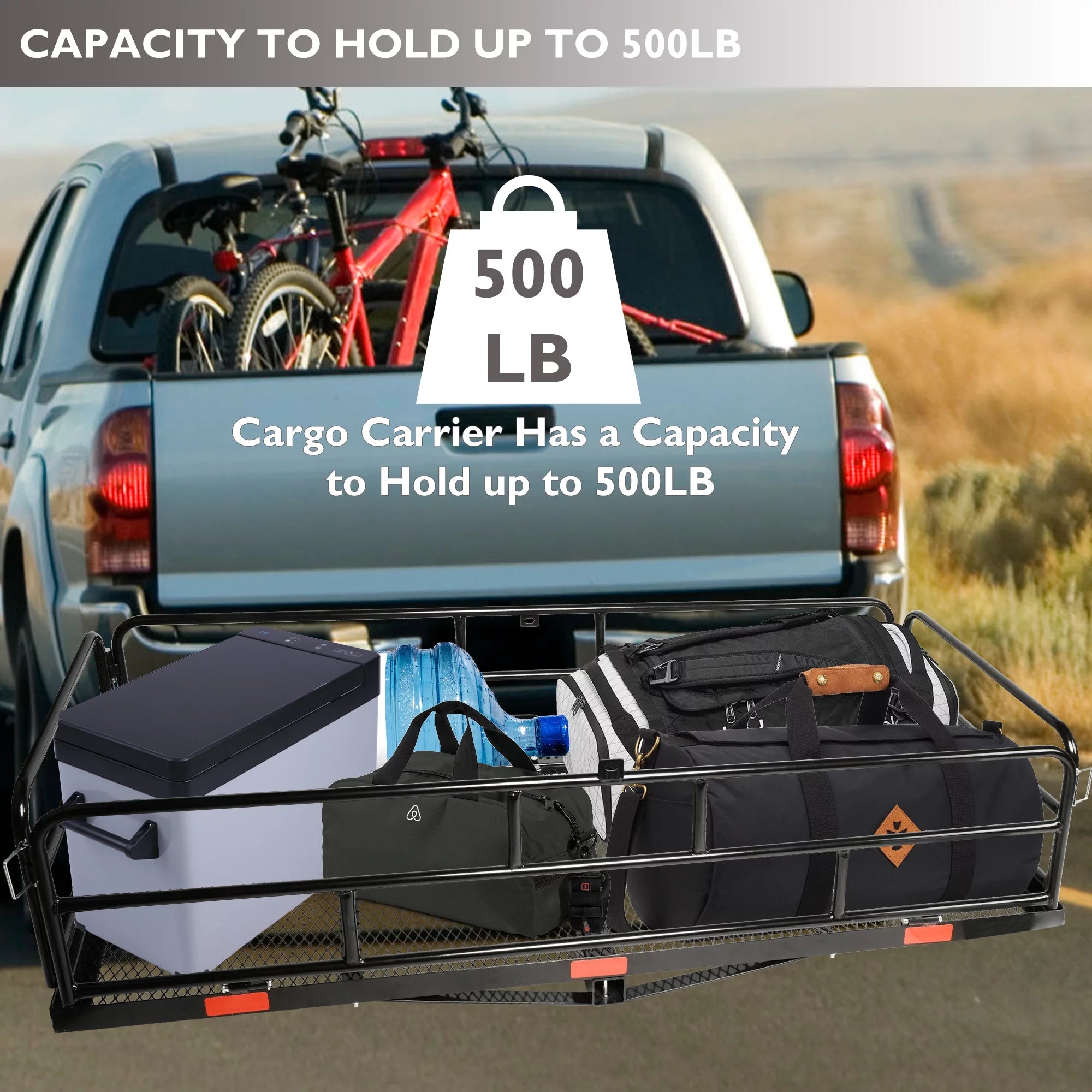 Folding Hitch Mount Cargo Carrier, 500lb Capacity, Fits 2" Receiver T81660