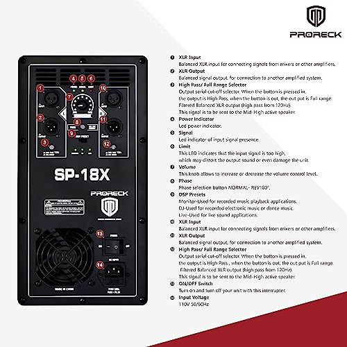 18 inch Active Powered PA Subwoofer Cabinet 3000W with Class-D Amplifier, Black E2497