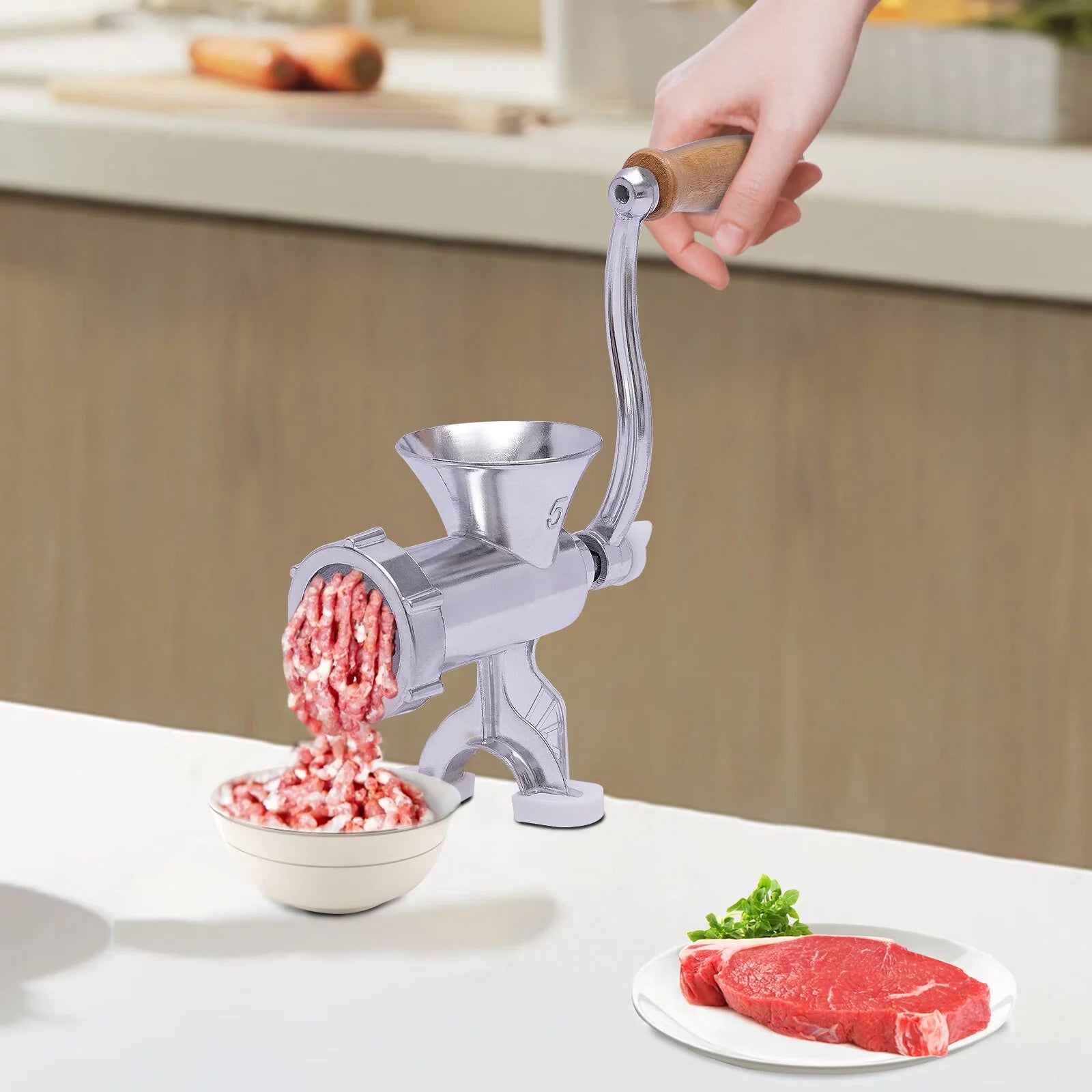 Manual Meat Grinder Aluminum Alloy Food Mincer Sausage Filler Hand Crank Meat Mincer Mixer with Tabletop Clamp N49689
