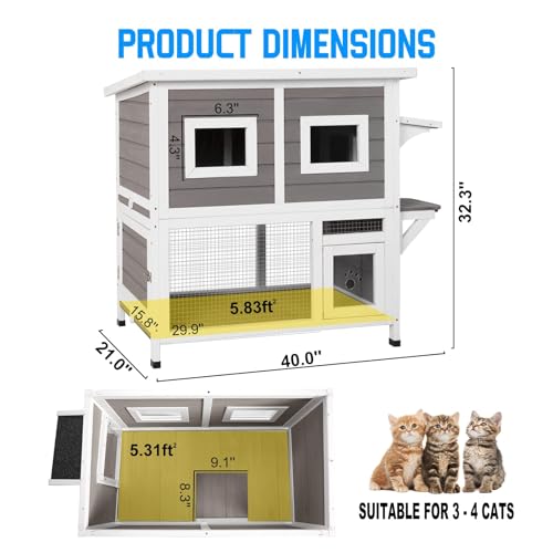 Two Story Wooden Cat House with Climbing Ladder G4561