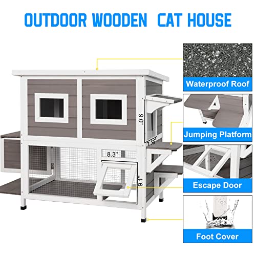 Two Story Wooden Cat House with Climbing Ladder G4561