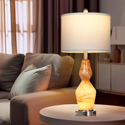Glass Table Lamps Set of 2 with USB A+C Ports & AC Outlet D640