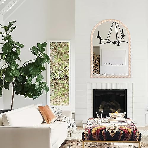 24"x36" Arch Wall Mirror Wooden Framed with White Wooden Beads D2543