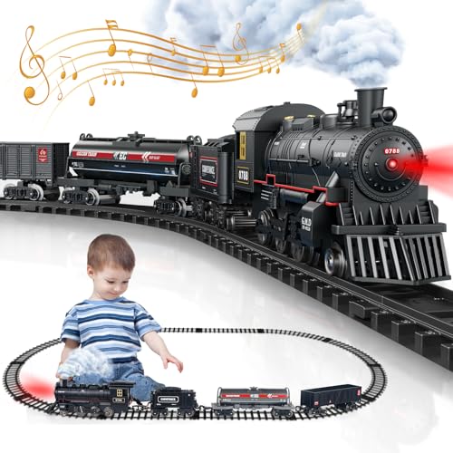 Remote Control Train Set with Track, Lighting, Rechargeable Battery, Smoke, Whistle & Lights L2986