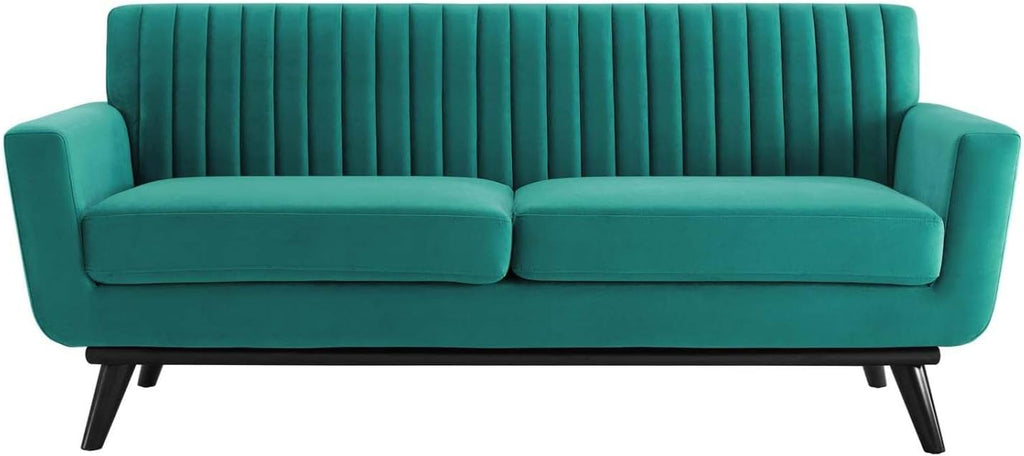 Teal Performance Velvet Channel Tufted Loveseat J12667