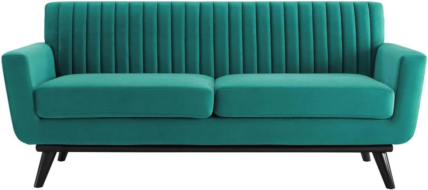 Teal Performance Velvet Channel Tufted Loveseat J12667